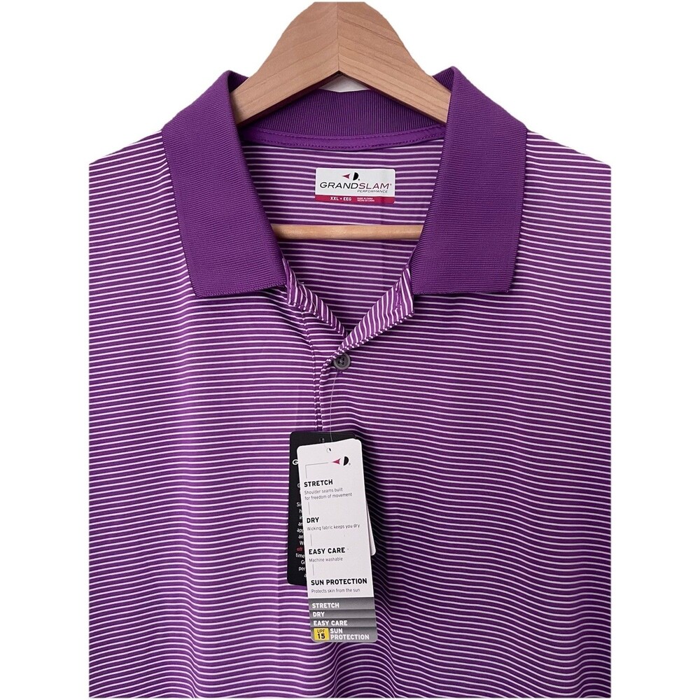 Grand Slam Purple White Striped Performance Golf Polo Men's Size XXL Easter